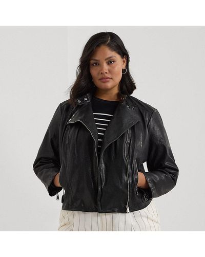 Lauren by Ralph Lauren Tumbled Leather Moto Jacket - Black