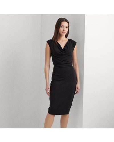 Lauren by Ralph Lauren Chain-trim Stretch Jersey Cowlneck Dress - Black