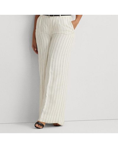 Lauren by Ralph Lauren Ralph Lauren Striped Linen-blend Wide-leg Pant - White