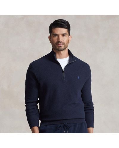 Ralph Lauren Ralph Lauren Mesh-knit Cotton Quarter-zip Sweater - Blue