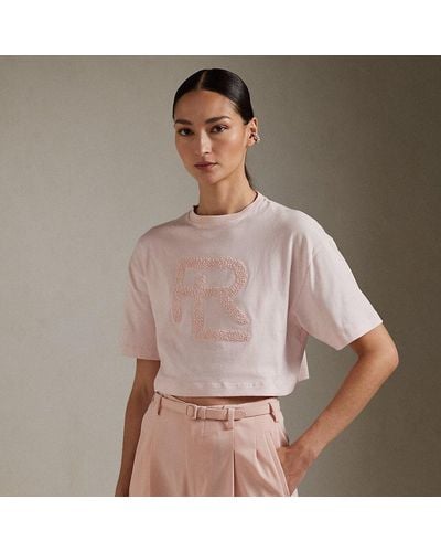 Ralph Lauren Collection Cropped Jersey Rl T-shirt - Roze