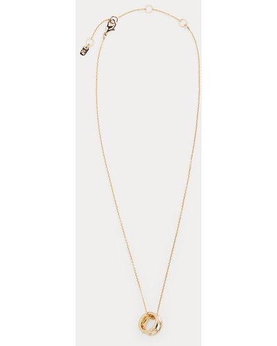 Lauren by Ralph Lauren Gold-tone Crystal Pendant Necklace - White
