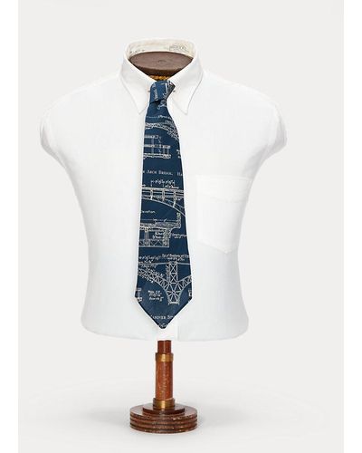 RRL Handmade Cotton-linen Graphic Tie - Blue