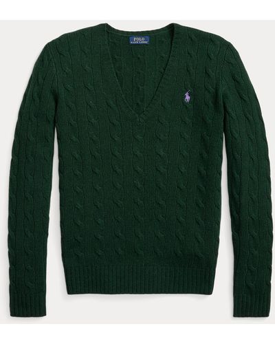 Ralph Lauren Cable Wool-cashmere V-neck Jumper - Green