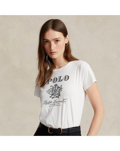 Polo Ralph Lauren Shrunken-Fit Jersey-T-Shirt mit Grafik - Weiß