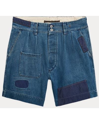 RRL Baumwoll-Leinen-Shorts in Used-Optik - Blau