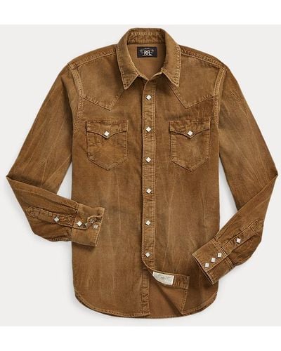 RRL Slim Fit Corduroy Western Overhemd - Bruin