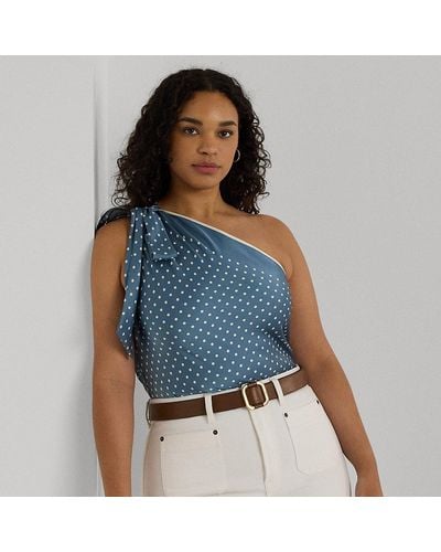 Lauren by Ralph Lauren Plus Größen - Einschultrige Bluse mit Punktemuster - Blau