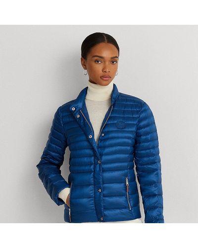 Lauren by Ralph Lauren Metallic Mockneck Down Coat - Blue