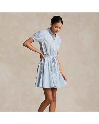 Polo Ralph Lauren Geblümtes Baumwollkleid mit Tunnelzug - Blau