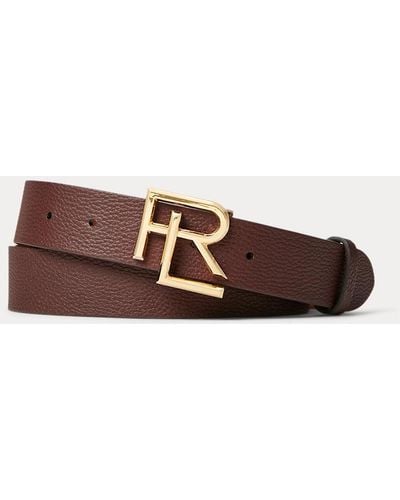 Ralph Lauren Purple Label Rl-buckle Pebbled Calfskin Belt - Brown
