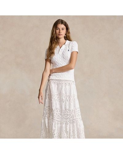 Ralph Lauren Battenberg-lace Linen Midi Skirt - White
