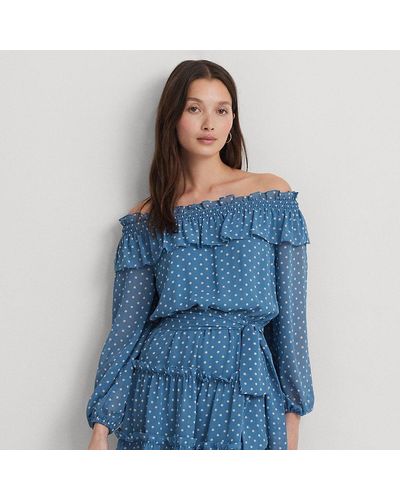 Lauren by Ralph Lauren Print Georgette Off-the-shoulder Dress - Blue