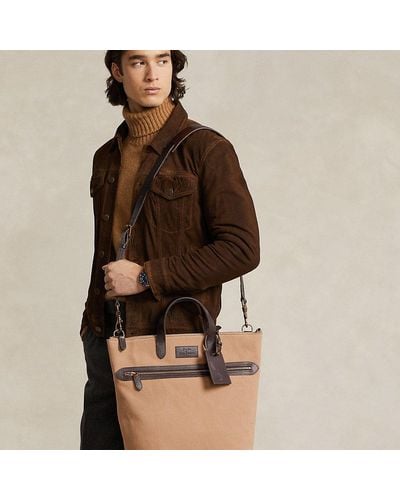 Polo Ralph Lauren Bolso tote de loneta con ribete de piel - Neutro