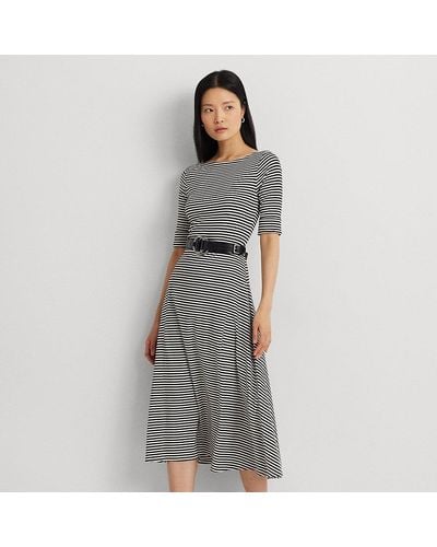 Lauren by Ralph Lauren Striped Stretch Cotton Midi Dress - Grey