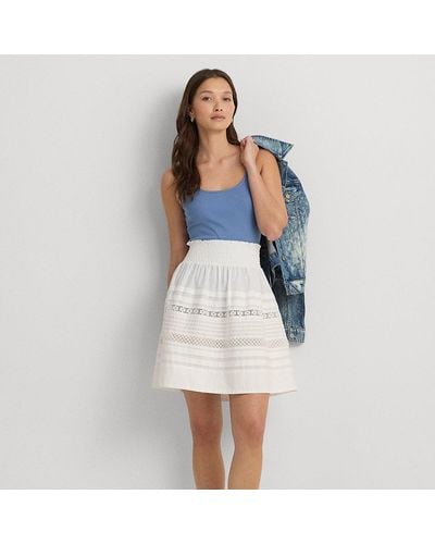 Lauren by Ralph Lauren Ralph Lauren Lace-trim Cotton Broadcloth Miniskirt - Blue