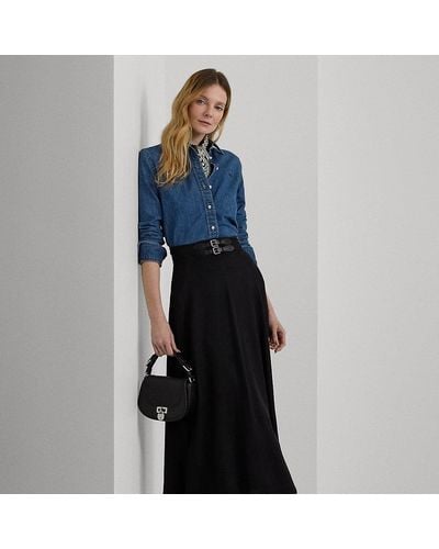 Lauren by Ralph Lauren Buckle-trim Twill Midi Skirt - Blue
