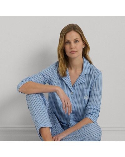 Lauren by Ralph Lauren Gestreepte Jersey Pyjamaset In Katoenmix - Blauw