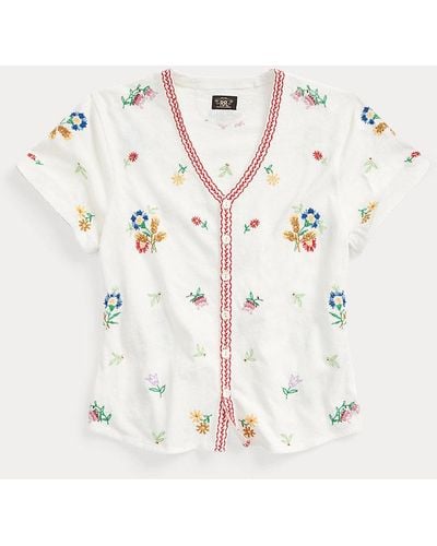 RRL Floral-embroidered Jersey Top - White