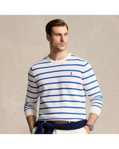 Polo Ralph Lauren Große Größen - Gestreifter Pullover aus Baumwollpiqué - Blau