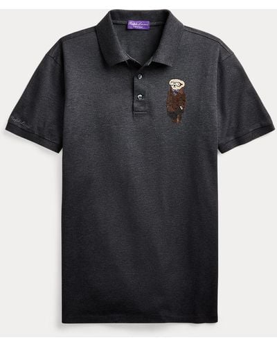 Ralph Lauren Purple Label Custom Slim Fit Polo Bear Polo Shirt - Grey