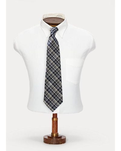 RRL Cravate faite main écossaise en soie - Blanc
