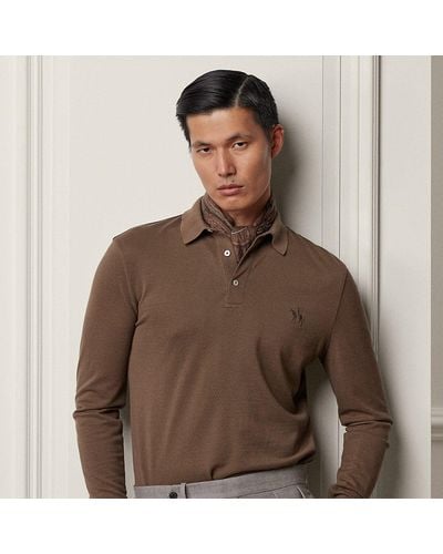 Ralph Lauren Purple Label Ralph Lauren Wool Piqué Long-sleeve Polo Shirt - Brown