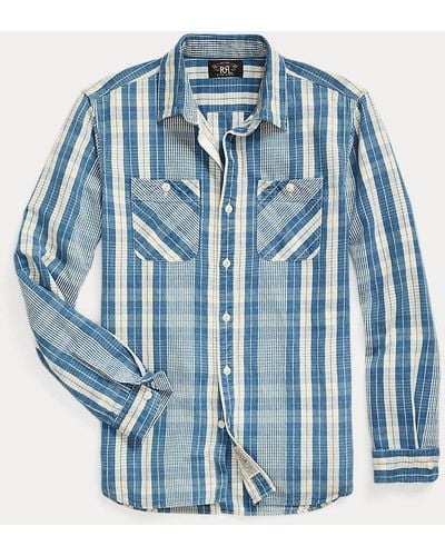 RRL Indigo Plaid Cotton-linen Workshirt - Blue