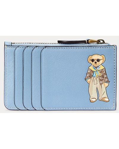 Polo Ralph Lauren Leren Kaarthouder Met Rits En Polo Bear - Blauw