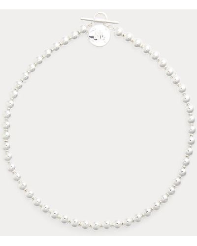 Ralph Lauren Collana argentea con perline e logo - Bianco