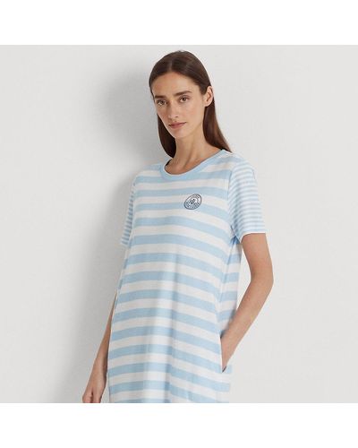 Ralph Lauren Gestreiftes Schlafshirt aus Baumwollmischung - Blau