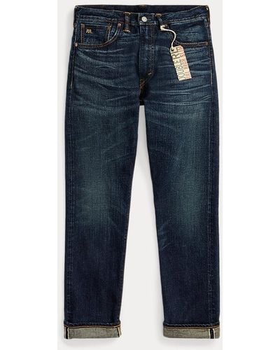 RRL Slim Fit Selvedge Jeans Met Hoge Taille - Blauw