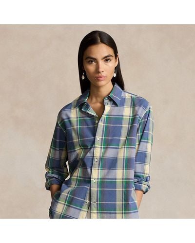 Polo Ralph Lauren Oversize Fit Plaid Cotton Shirt - Blue