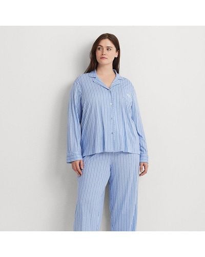 Lauren by Ralph Lauren Ralph Lauren Striped Cotton-blend Jersey Sleep Set - Blue
