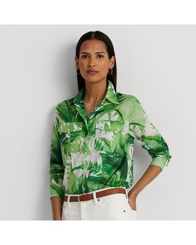 Lauren by Ralph Lauren Palm Frond-print Cotton Voile Shirt - Green