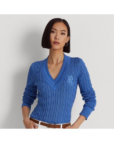 Ralph Lauren Cricket-Pullover mit Zopfmuster - Blau