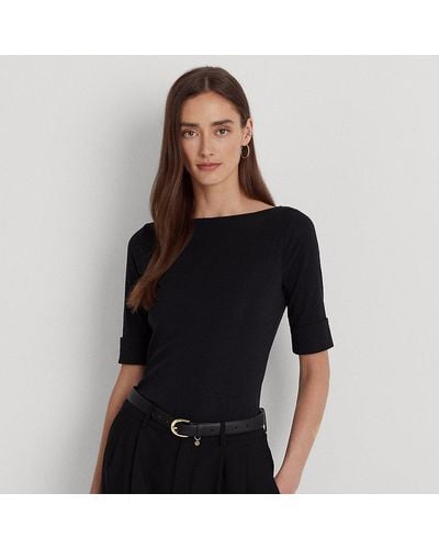 Lauren by Ralph Lauren Stretch Katoen Top Met Boothals - Zwart