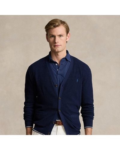 Polo Ralph Lauren Textured Cotton-linen V-neck Cardigan - Blue