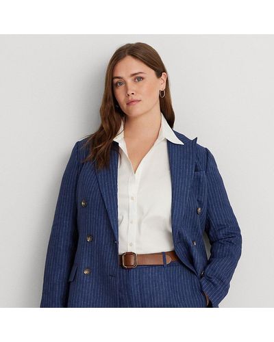 Lauren by Ralph Lauren Tallas Grandes - Blazer de lino con raya diplomática fina - Azul