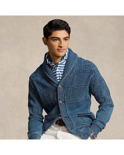Ralph Lauren Anchor Aran-knit Cotton Cardigan - Blue