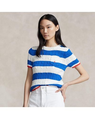 Polo Ralph Lauren Stripe Cable Cotton Short-sleeve Jumper - Blue