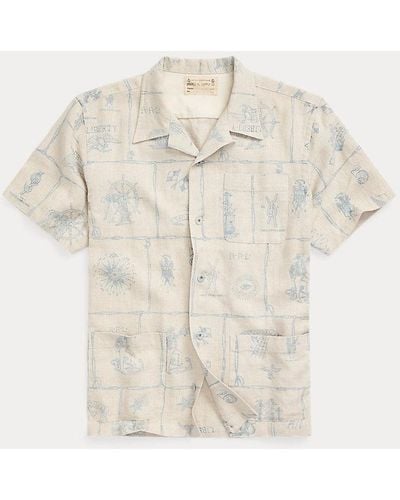 RRL Print Indigo Linen Camp Shirt - Natural