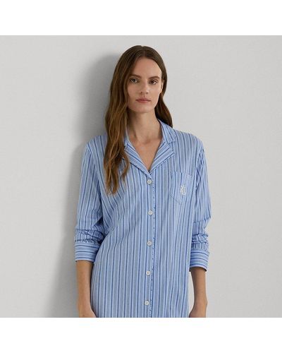 Lauren by Ralph Lauren Striped Cotton-blend Jersey Sleep Shirt - Blue