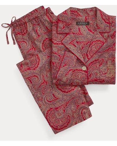 Ralph Lauren Pyjama en satinette motif paisley - Rouge