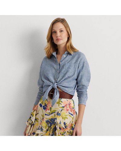 Lauren by Ralph Lauren Camicia in lino gessato Relaxed-Fit - Blu