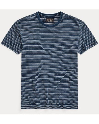 RRL Indigo Gestreept Jersey T-shirt - Blauw