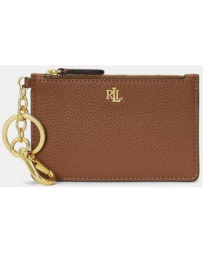 Lauren by Ralph Lauren Pebbled Leather Zip Card Case - Brown