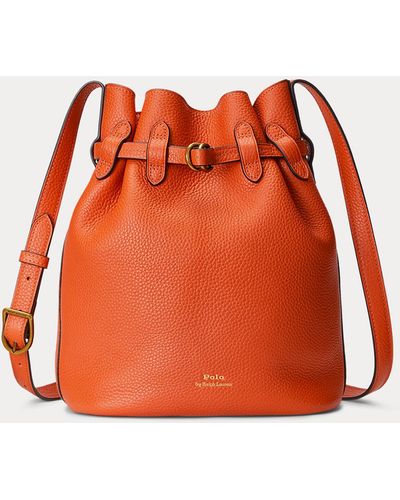 Polo Ralph Lauren Leather Medium Bellport Bucket Bag - Orange