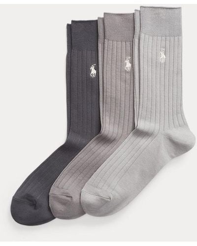Polo Ralph Lauren Rib-knit Cotton-blend Crew Sock 3-pack - Grey