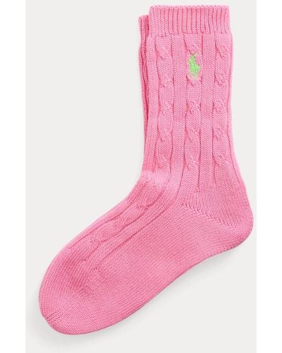 Polo Ralph Lauren Crew-Socken mit Zopfmuster - Pink